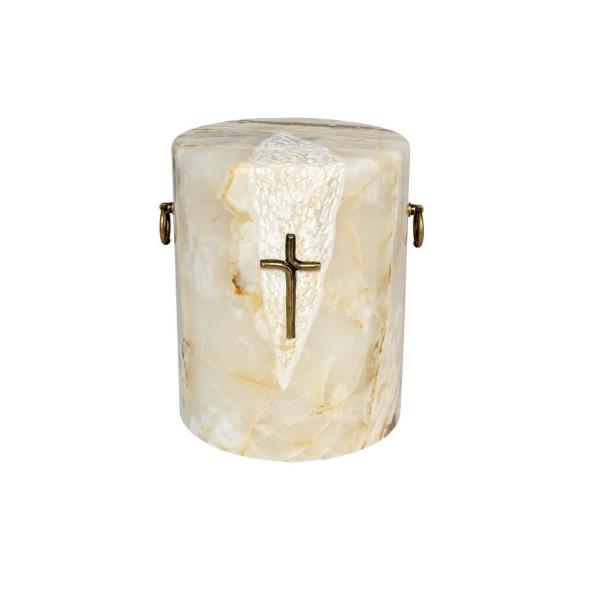 Elegante Stein Urne in Onyx-Optik – Zylindrische Bestattungsurne Hell – 4L Massiv & Edel für Friedhof oder Zuhause