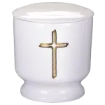 Elegante weiße Keramikurne mit bronzefarbenem Kreuz