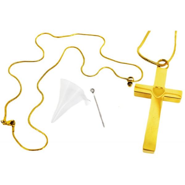 Gedenkschmuck / Urnenkette – Reliquiar für Asche „Goldenes Kreuz“